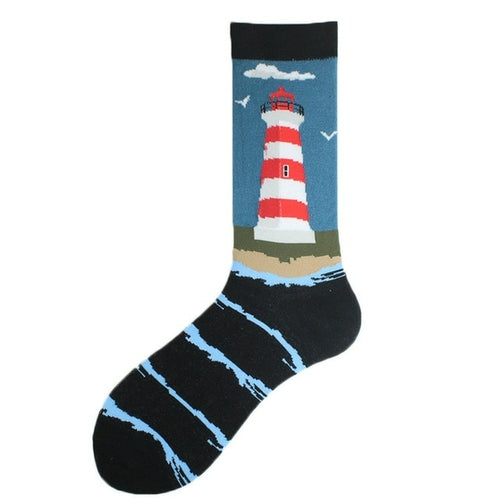 Cotton Happy Funny Socks Men Alien Planet Shark Crazy Design Sokken