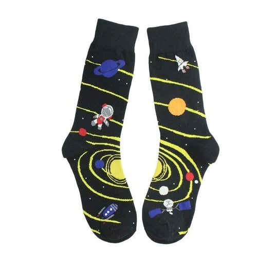 Cotton Happy Funny Socks Men Alien Planet Shark Crazy Design Sokken