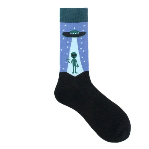Cotton Happy Funny Socks Men Alien Planet Shark Crazy Design Sokken