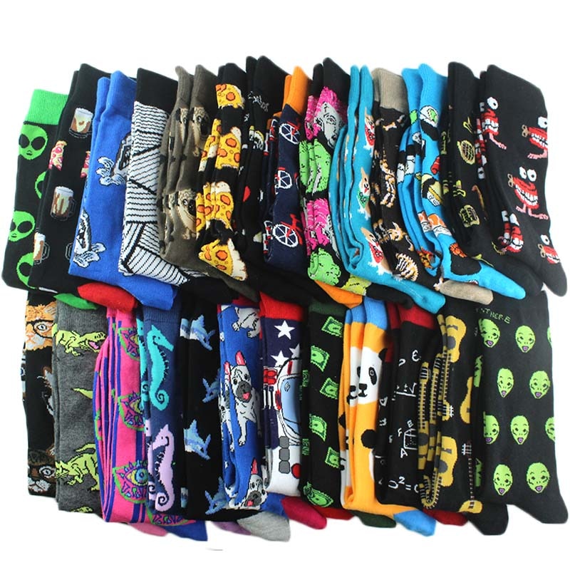 Cotton Happy Funny Socks Men Alien Planet Shark Crazy Design Sokken
