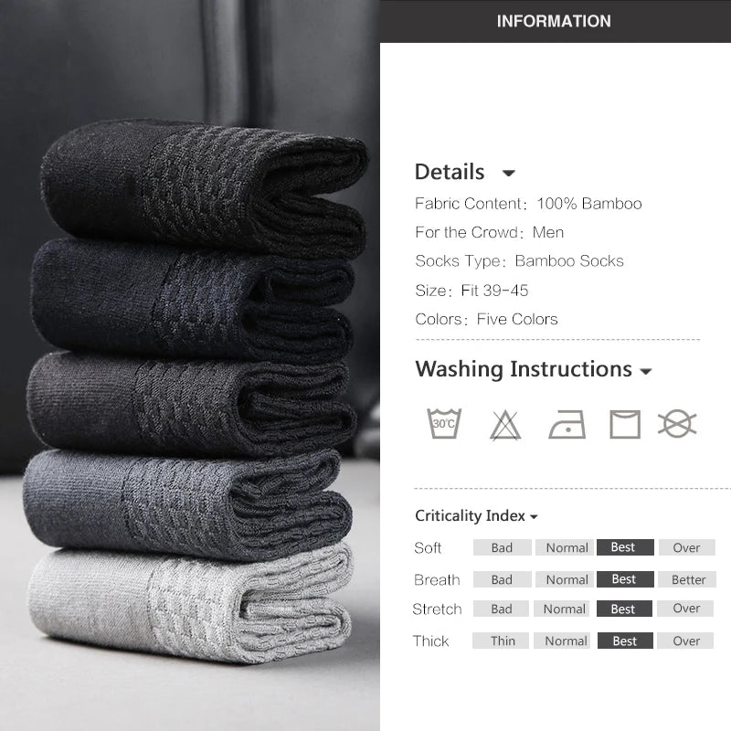 10 Pairs/Lot Men's Bamboo Fiber Socks 2023 New Compression Autumn Long