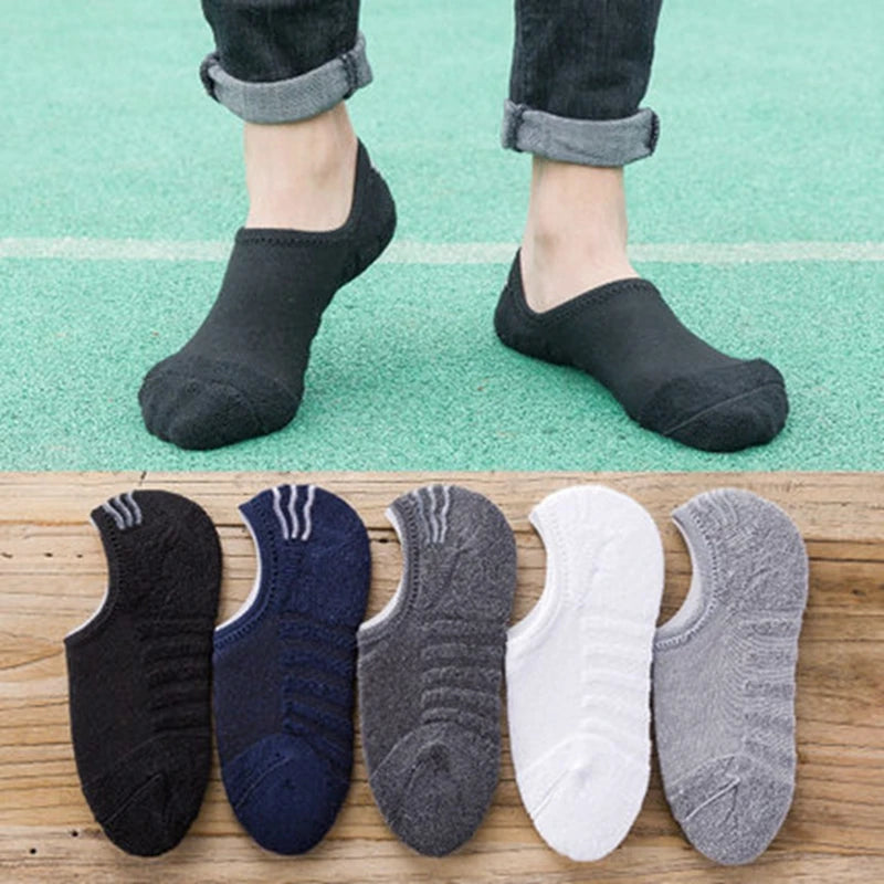 5 Pairs/Lot Men's Fashion Towel Bottom Boat Socks Cotton Sport Sweat