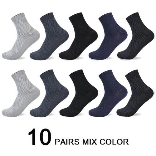 10 Pairs/Lot Men's Bamboo Fiber Socks 2023 New Compression Autumn Long
