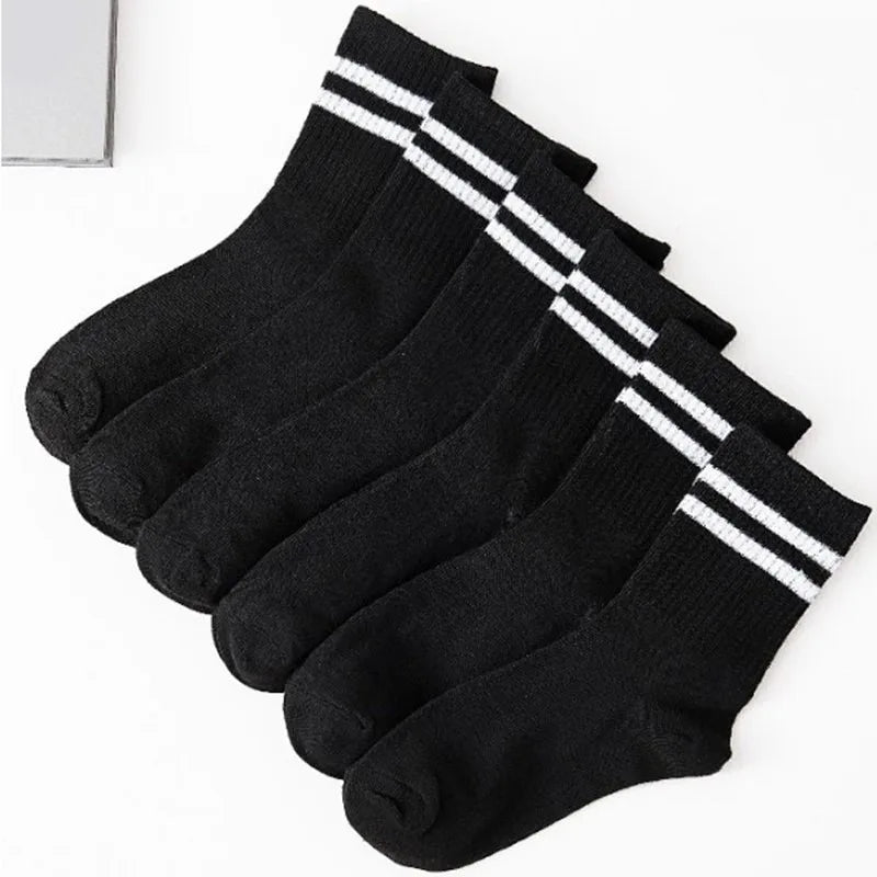 6 Pairs High Tube Mid Length Stockings Set For Men in Solid Black