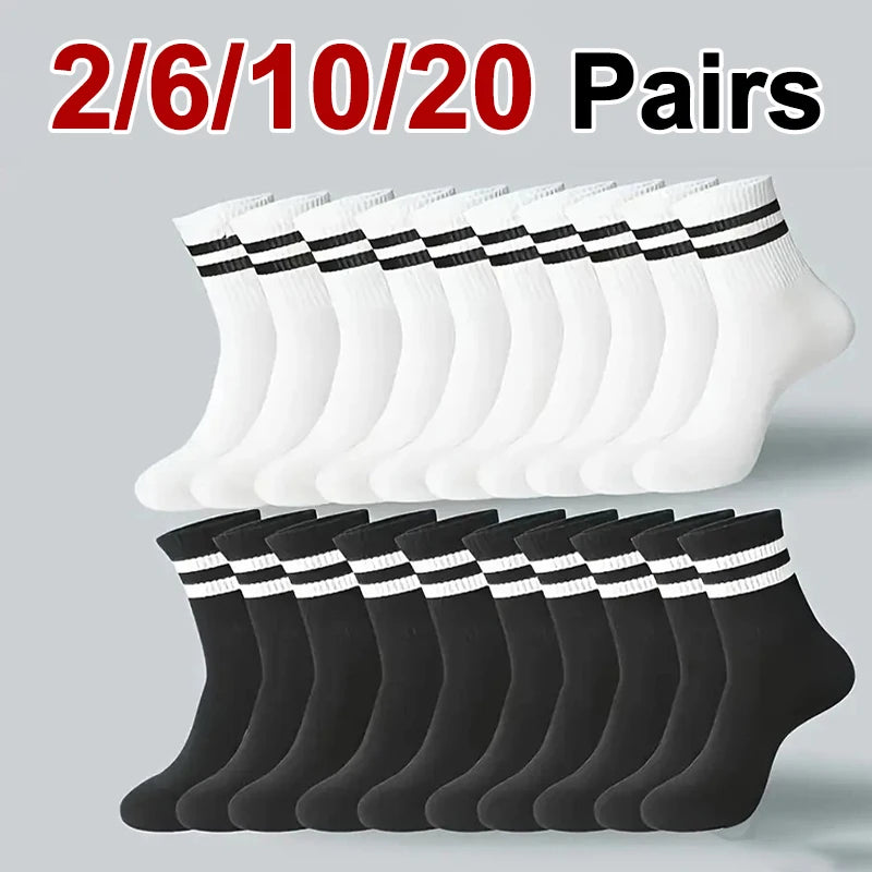 2/6/10/20 Pairs Neutral Striped Round Neck Socks Spring Autumn Sweat
