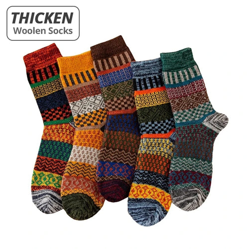 5 Pairs Winter Men's Socks Thicken Wool Socks Warm Men Retro Style