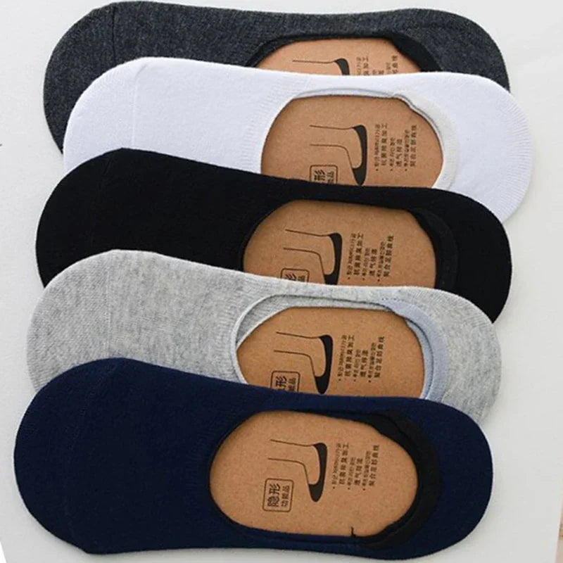 5Pairs Men Boat Cotton Socks Summer Autumn Non-slip Silicone Invisible