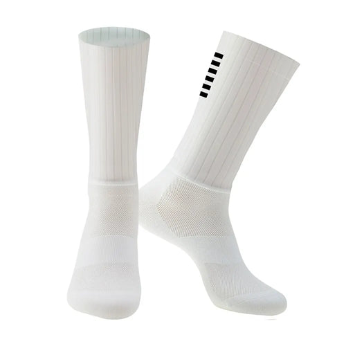 Cycling Knee High Socks Men Anti Slip Silicone Aero Whiteline Bicycle