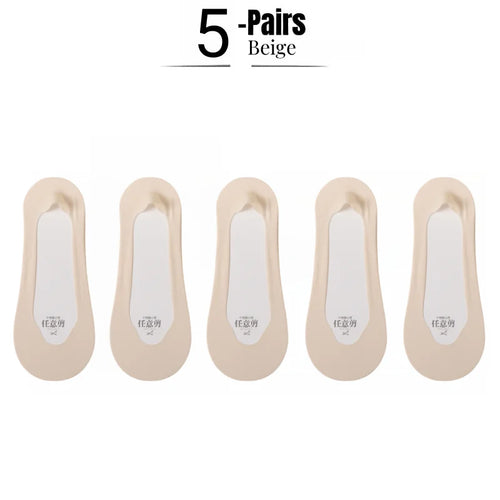 1/5 Pairs Women's No Show Socks, Ice Silk Invisible Anti-Slip