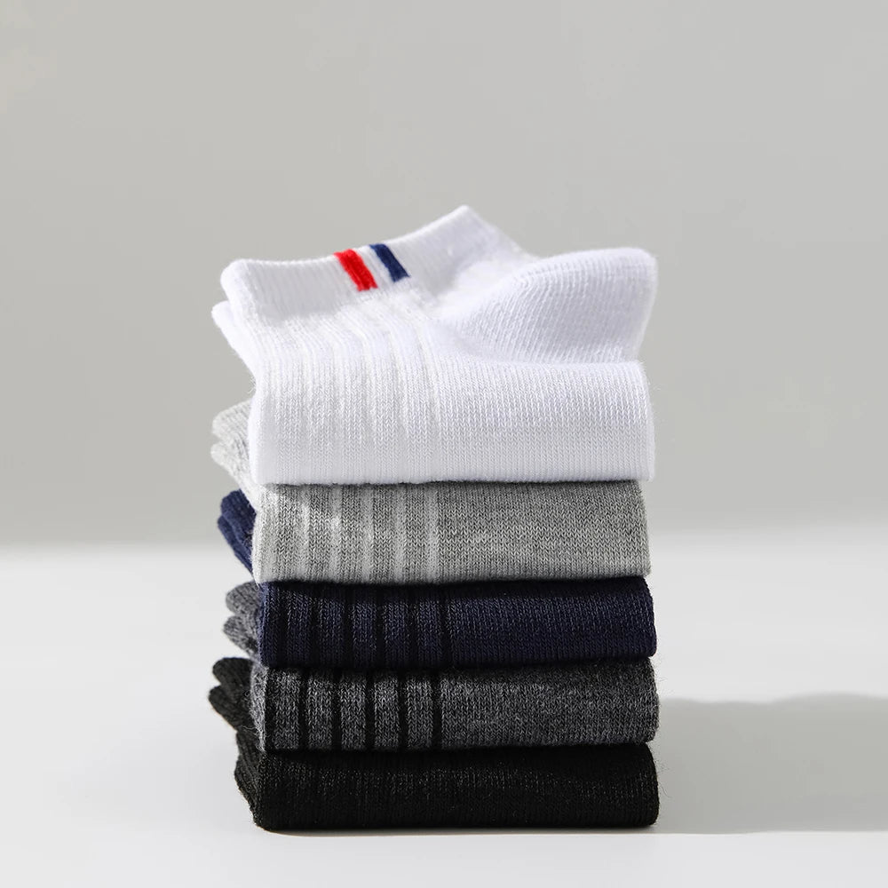 5 Pairs Men Boat Socks Trendy Versatile Solid Color Side Label Casual