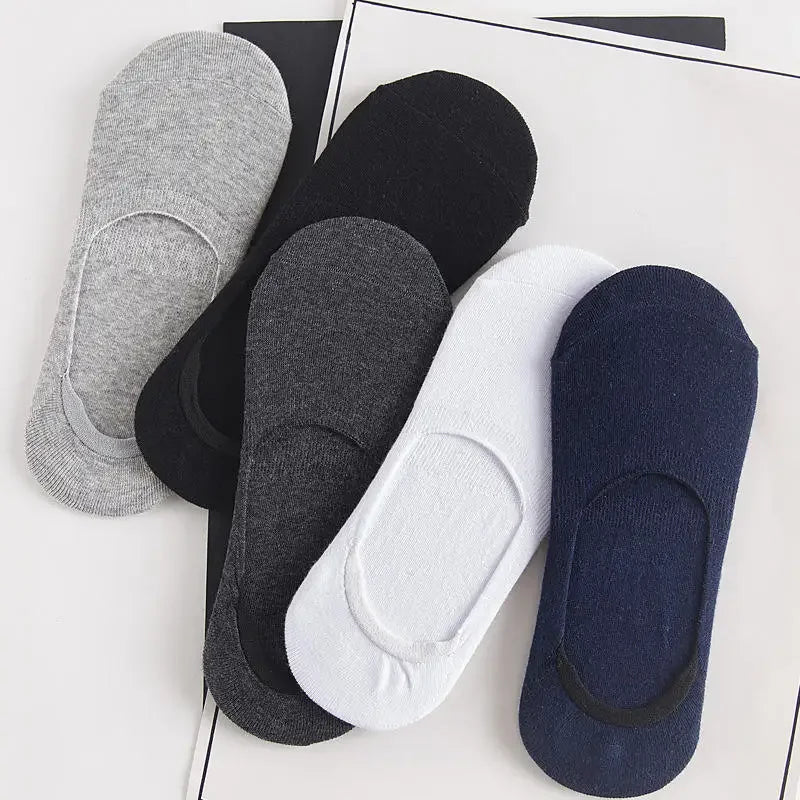 5Pairs Men Boat Cotton Socks Summer Autumn Non-slip Silicone Invisible