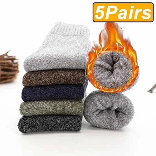 5 Pairs Autumn Winter Men Thicken Wool Socks Women Towel Keep Warm
