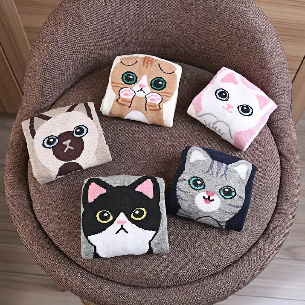 5 Pairs Women's Cute Cat Cartoon Short Socks Spring and Summer New