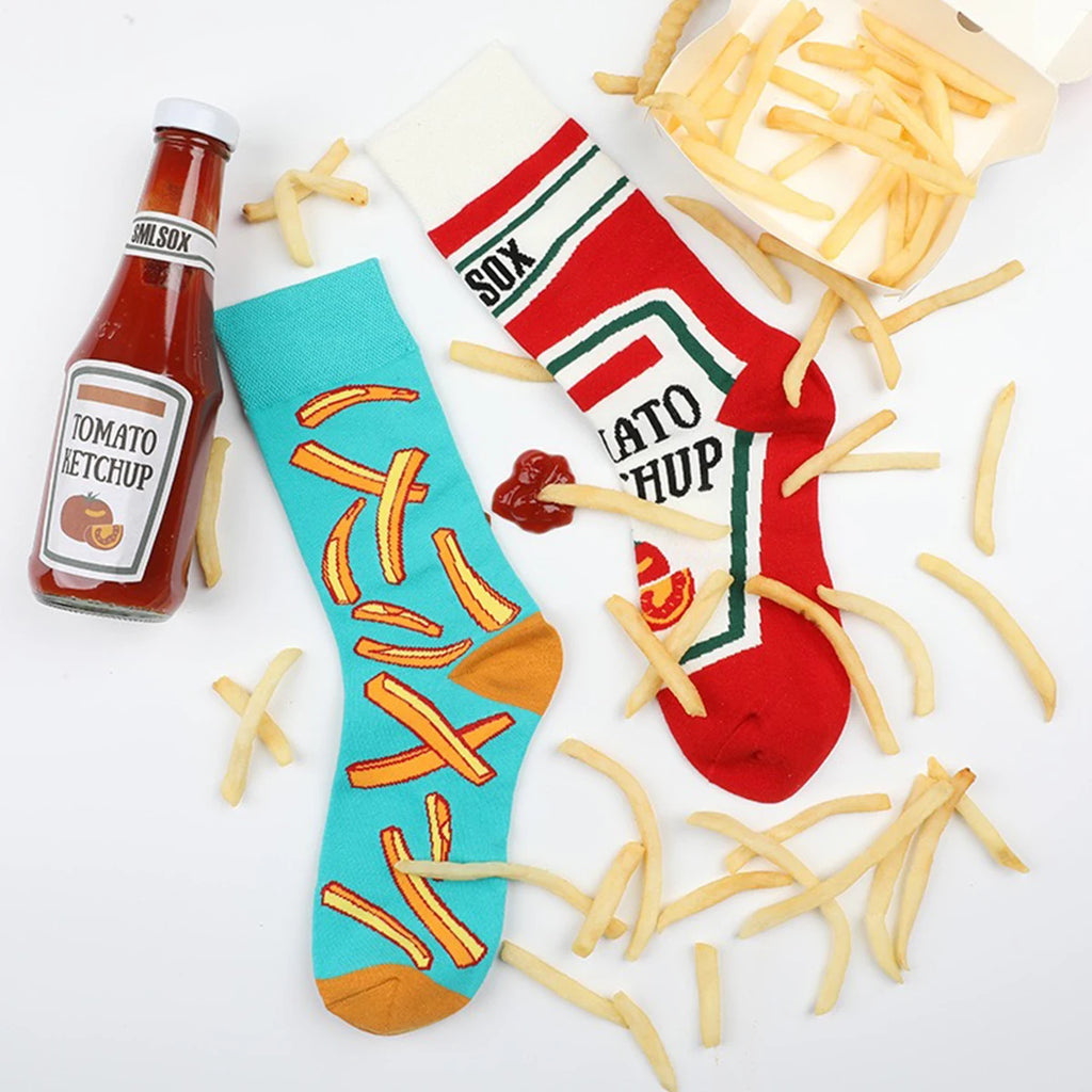 1 Pair Unisex Funny AB Style Tomato Ketchup French Fry Printed