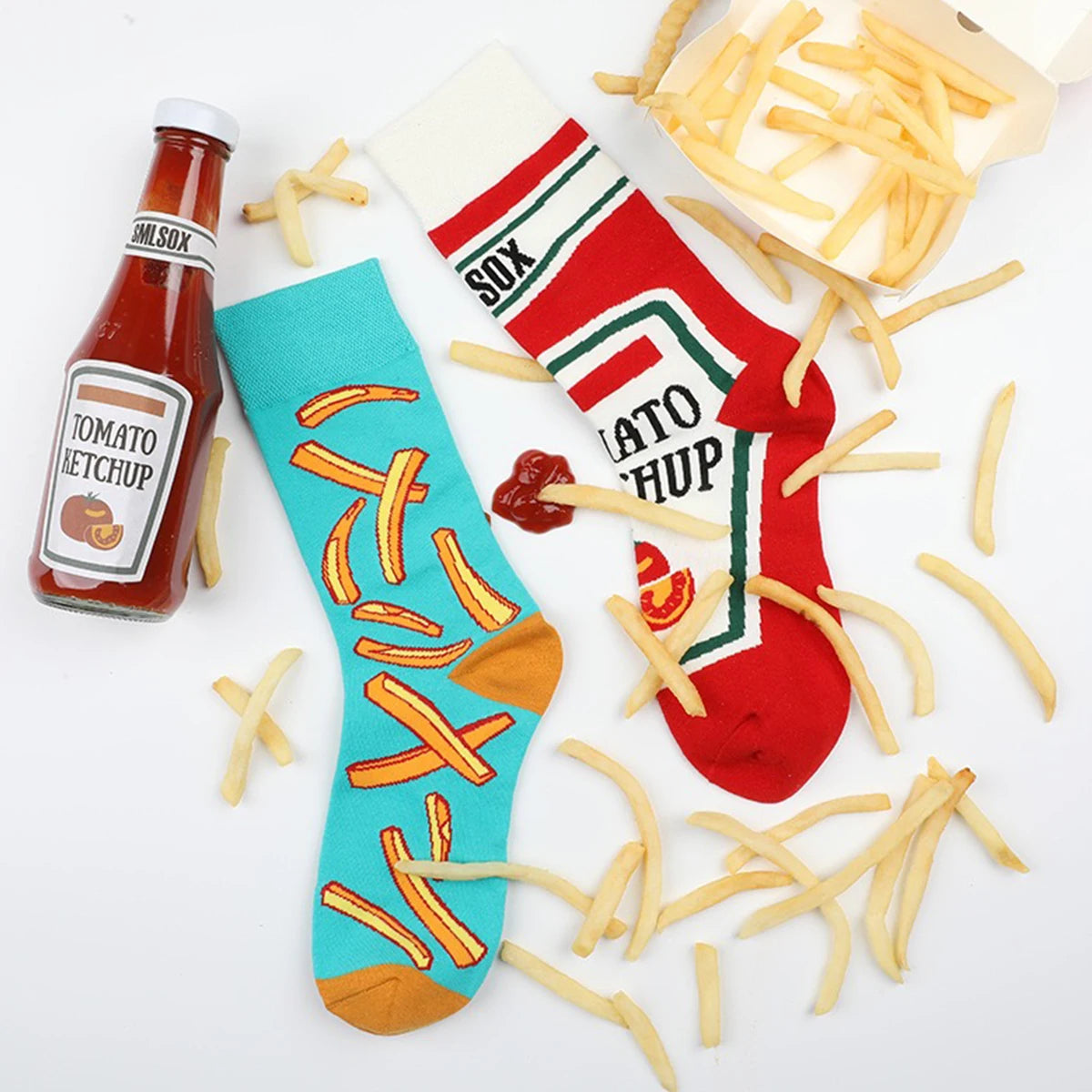 1 Pair Unisex Funny AB Style Tomato Ketchup French Fry Printed