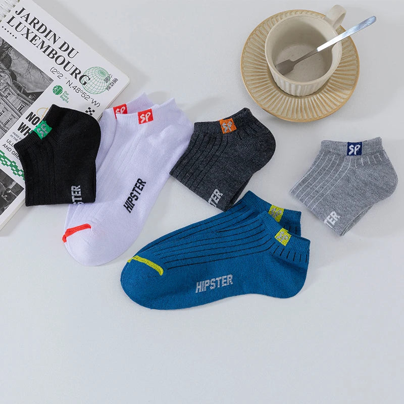 5 Pairs Men Short Socks With Versatile Letters High-Quality Breathable
