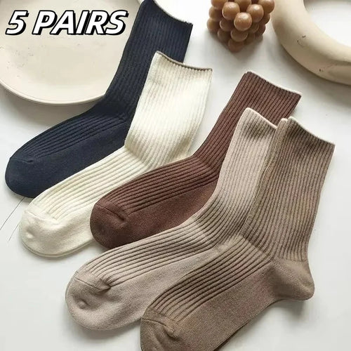 10/5 Pairs Solid Color Women's Mid Length Socks Leisure High Quality