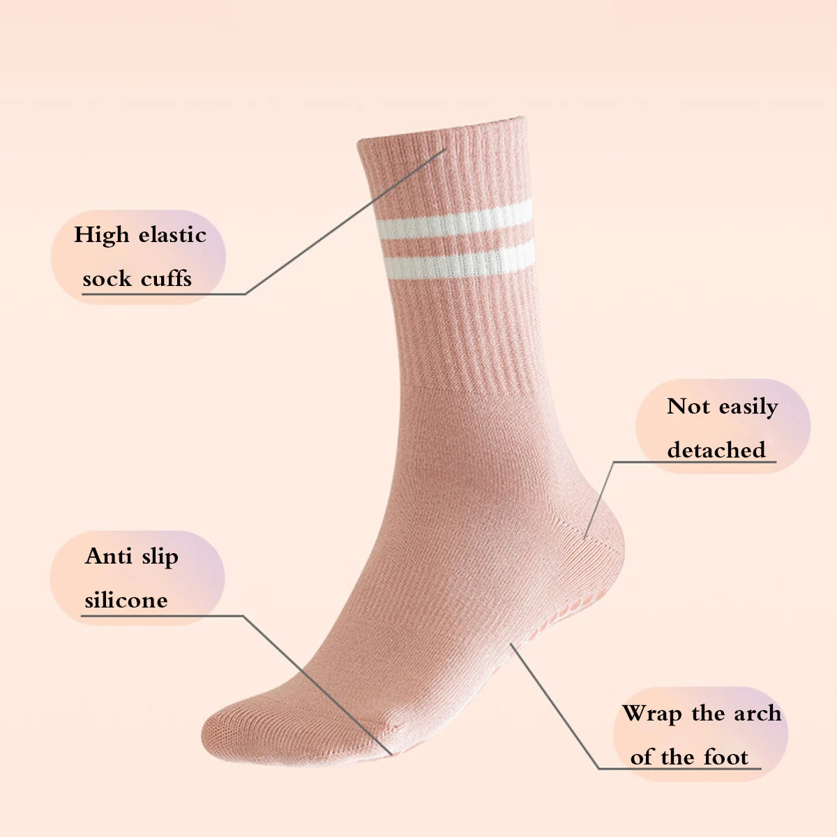 1 pair of yoga socks, medium tube socks, non slip silicone indoor