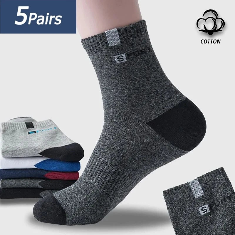 5 Pairs Cotton Sock for Men Sport Breathable Soft Letter Fashion