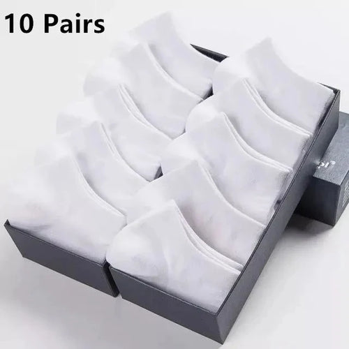 10 Pairs Men's Polyester Boat Socks New Style Black White Grey