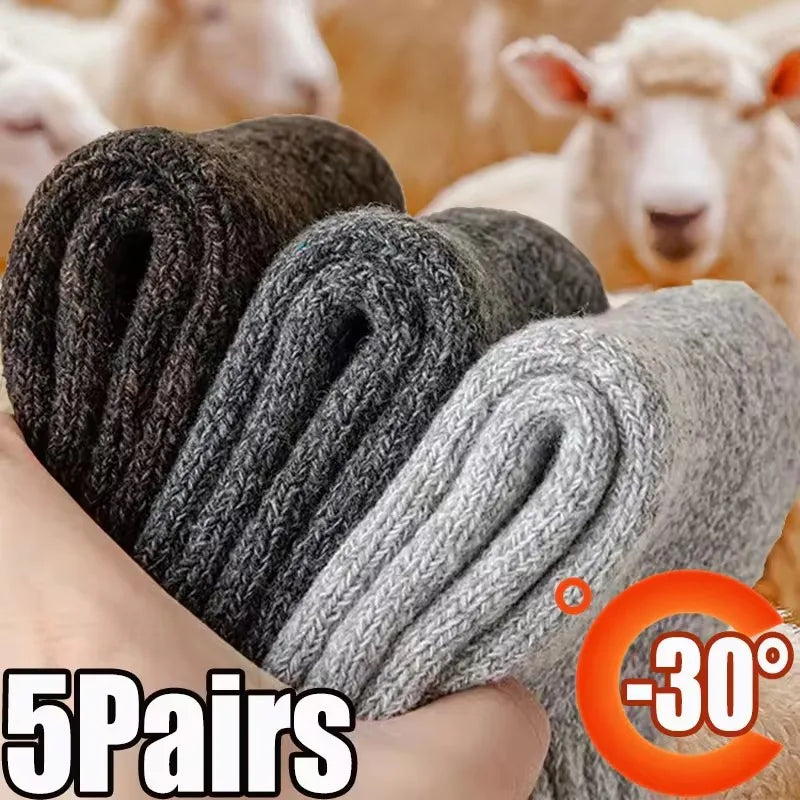 5 Pairs Autumn Winter Men Thicken Wool Socks Women Towel Keep Warm