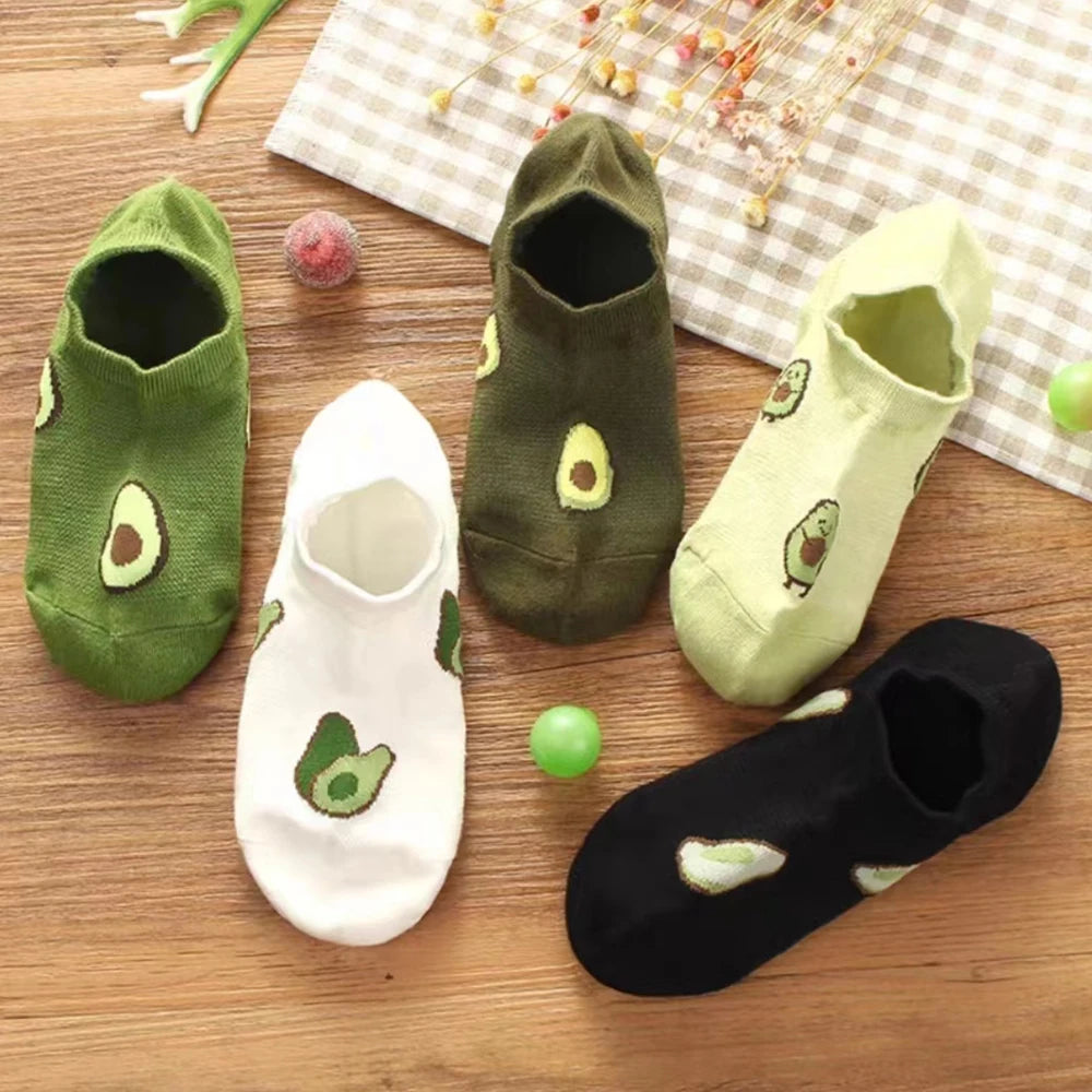 5 Pairs Avocado Crew Ankle Socks Cartoon Fresh Fashion Breathable