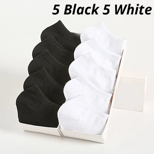 10 Pairs Men's Polyester Boat Socks New Style Black White Grey