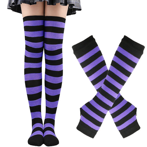 1 Set Women Girls Over Knee Long Stripe Printed Thigh High Cotton