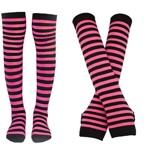 1 Set Women Girls Over Knee Long Stripe Printed Thigh High Cotton