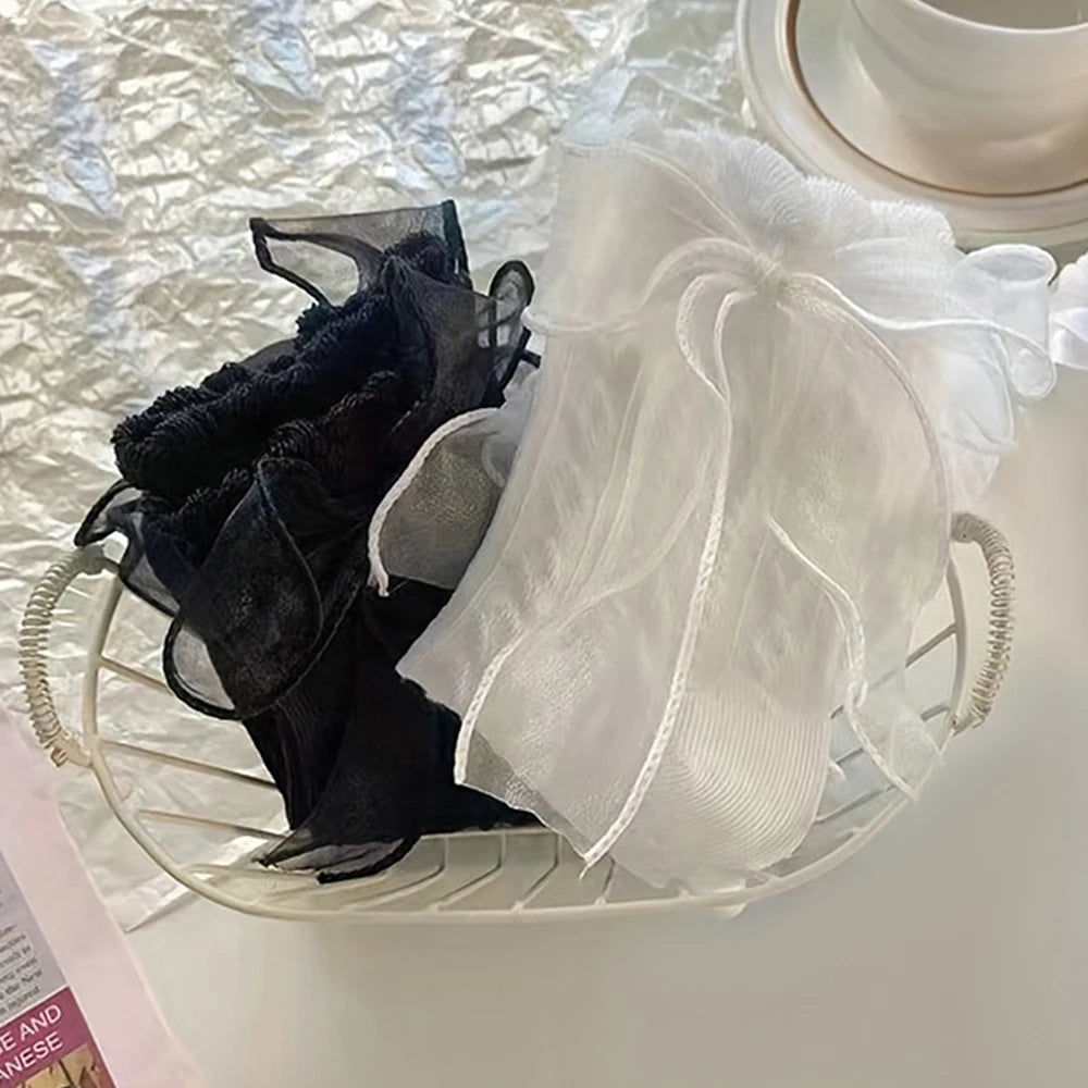 6 Pairs Woman Socks Solid Black White Lolita Lacework Ruffle Socks