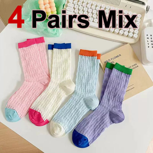 4 Pairs Women Mid To Small Leg Socks Knee High Socks Socks Black White
