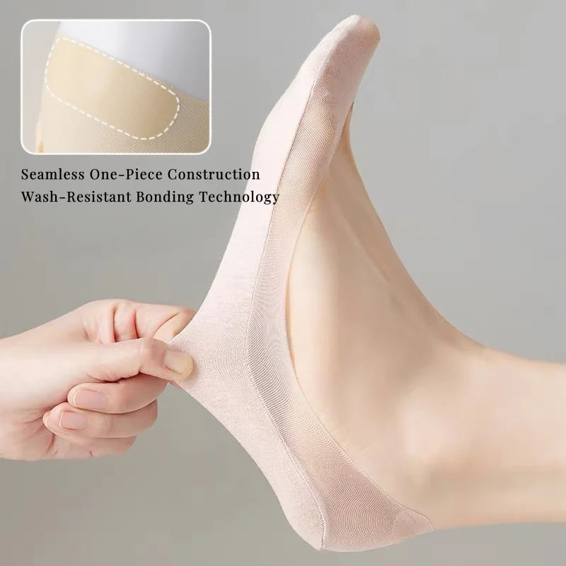 1/5 Pairs Women's No Show Socks, Ice Silk Invisible Anti-Slip