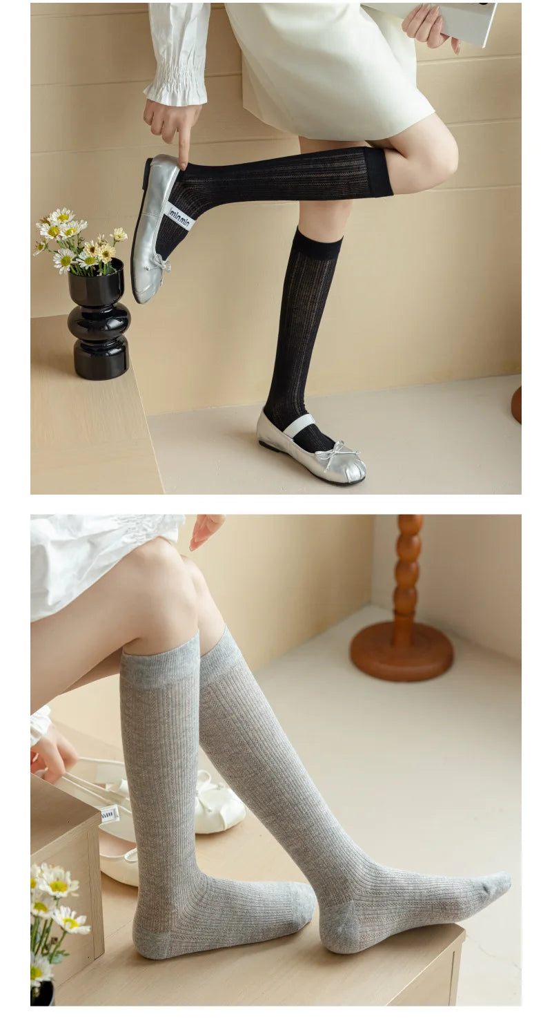 Balletcore Calf Socks Women's Mid-calf Socks White Black Scrunched