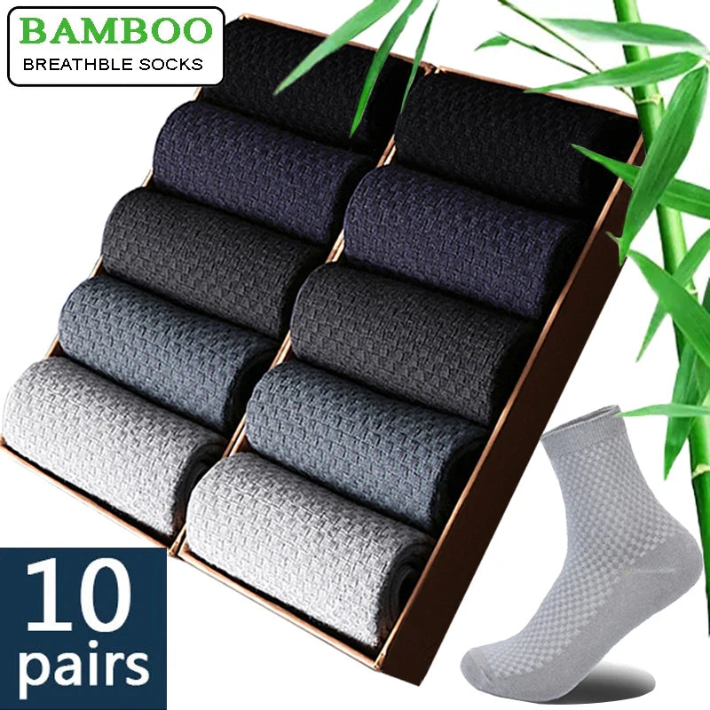 10 Pairs/Lot Men's Bamboo Fiber Socks 2023 New Compression Autumn Long
