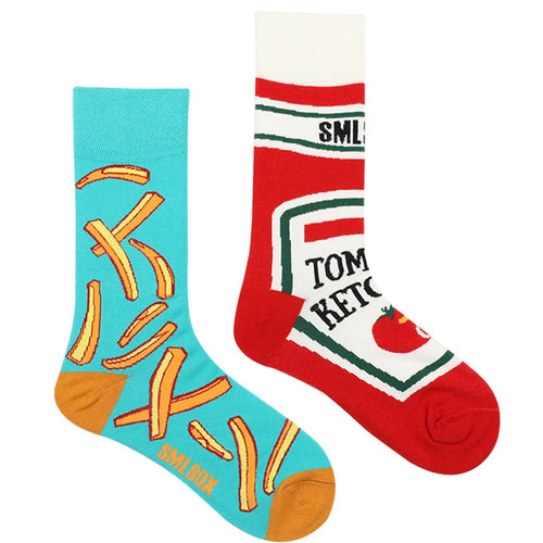 1 Pair Unisex Funny AB Style Tomato Ketchup French Fry Printed