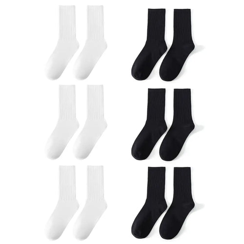 6 Pairs Middle Tube Socks For Men Solid Colour In White and Black