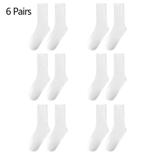 6 Pairs Middle Tube Socks For Men Solid Colour In White and Black