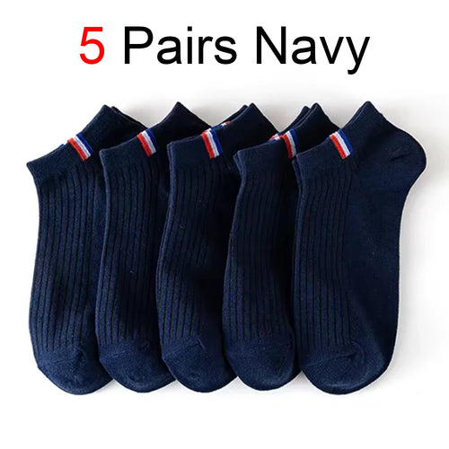 5 Pairs Men Boat Socks Trendy Versatile Solid Color Side Label Casual