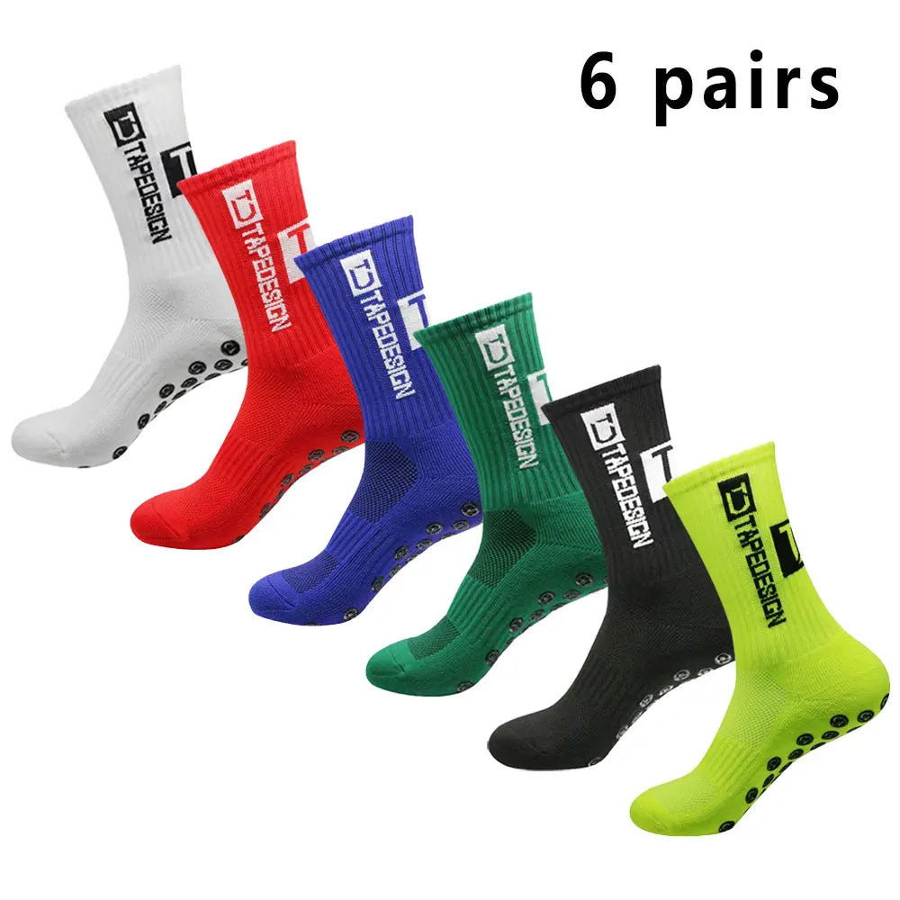 6 pairs of football socks sports socks men's mid-calf socks silicone