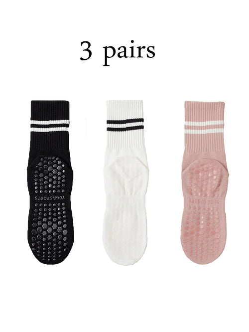 1 pair of yoga socks, medium tube socks, non slip silicone indoor