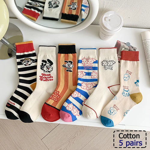 5/10 Pair  New Striped Casual Breathable Socks High Quality Harajuku