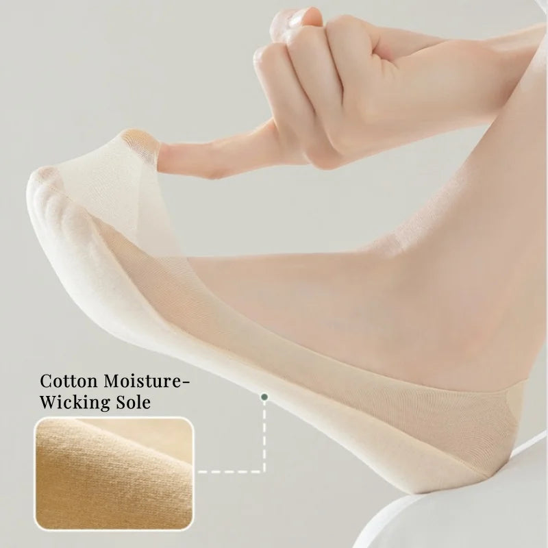 1/5 Pairs Women's No Show Socks, Ice Silk Invisible Anti-Slip