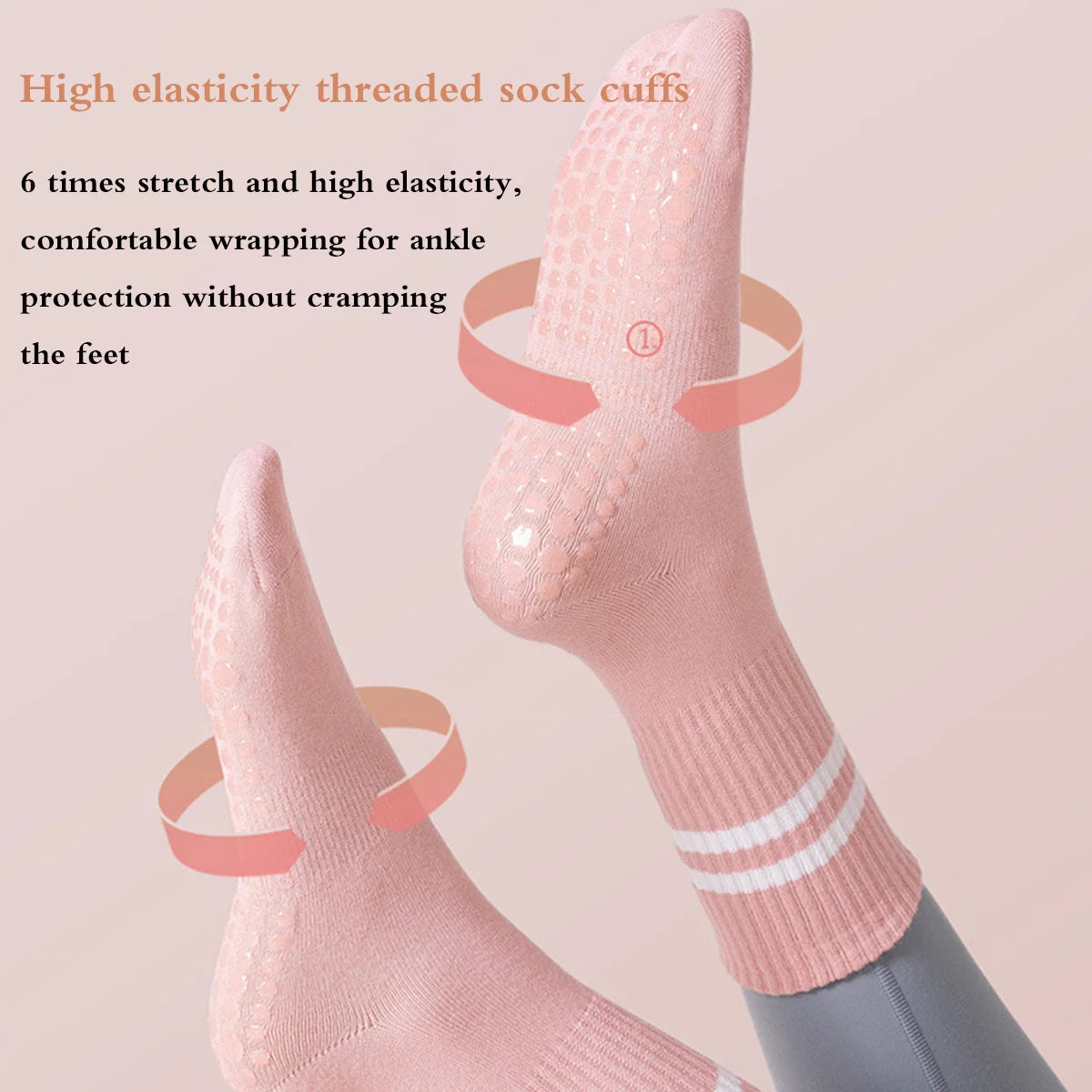 1 pair of yoga socks, medium tube socks, non slip silicone indoor