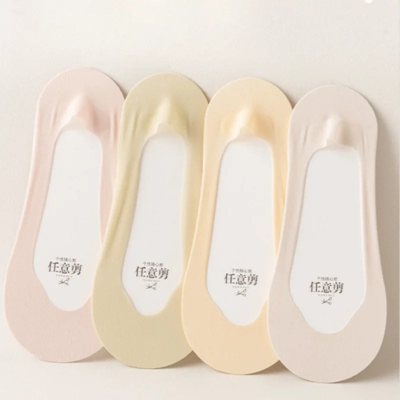 1/5 Pairs Women's No Show Socks, Ice Silk Invisible Anti-Slip