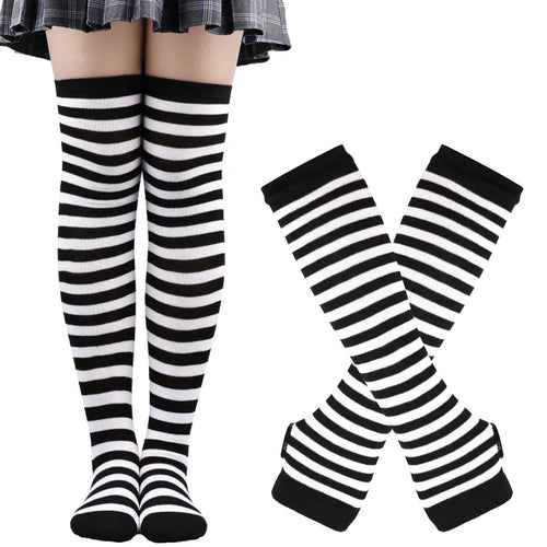 1 Set Women Girls Over Knee Long Stripe Printed Thigh High Cotton
