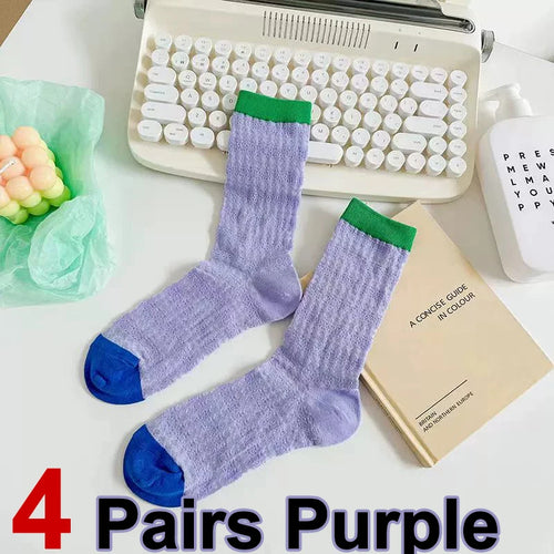 4 Pairs Women Mid To Small Leg Socks Knee High Socks Socks Black White