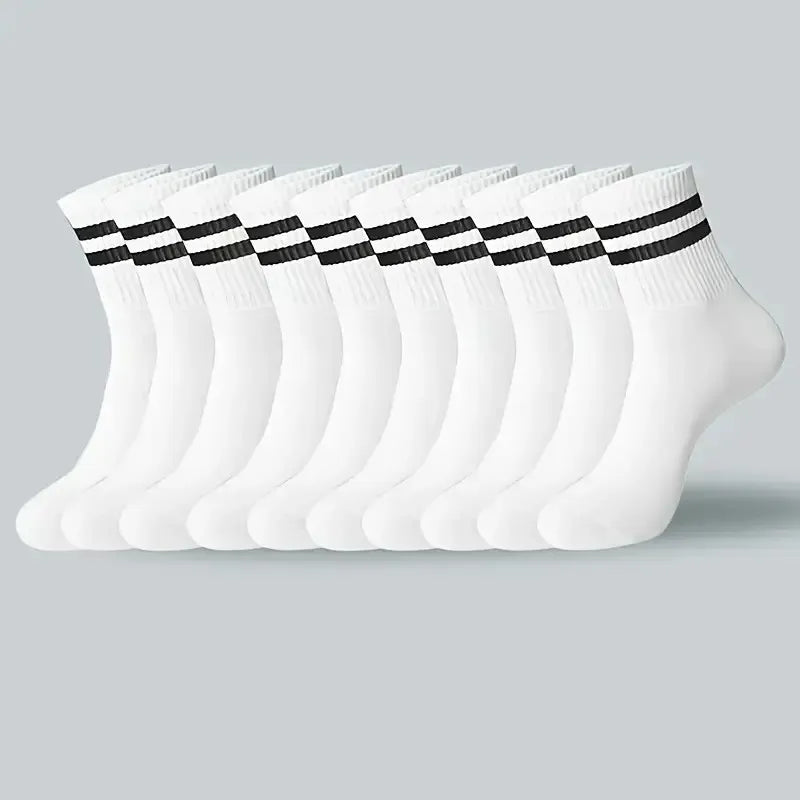 2/6/10/20 Pairs Neutral Striped Round Neck Socks Spring Autumn Sweat