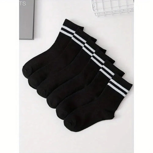 6 Pairs High Tube Mid Length Stockings Set For Men in Solid Black
