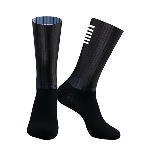 Cycling Knee High Socks Men Anti Slip Silicone Aero Whiteline Bicycle