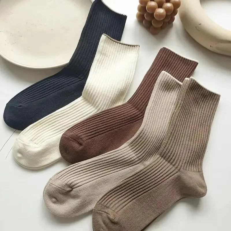 10/5 Pairs Solid Color Women's Mid Length Socks Leisure High Quality
